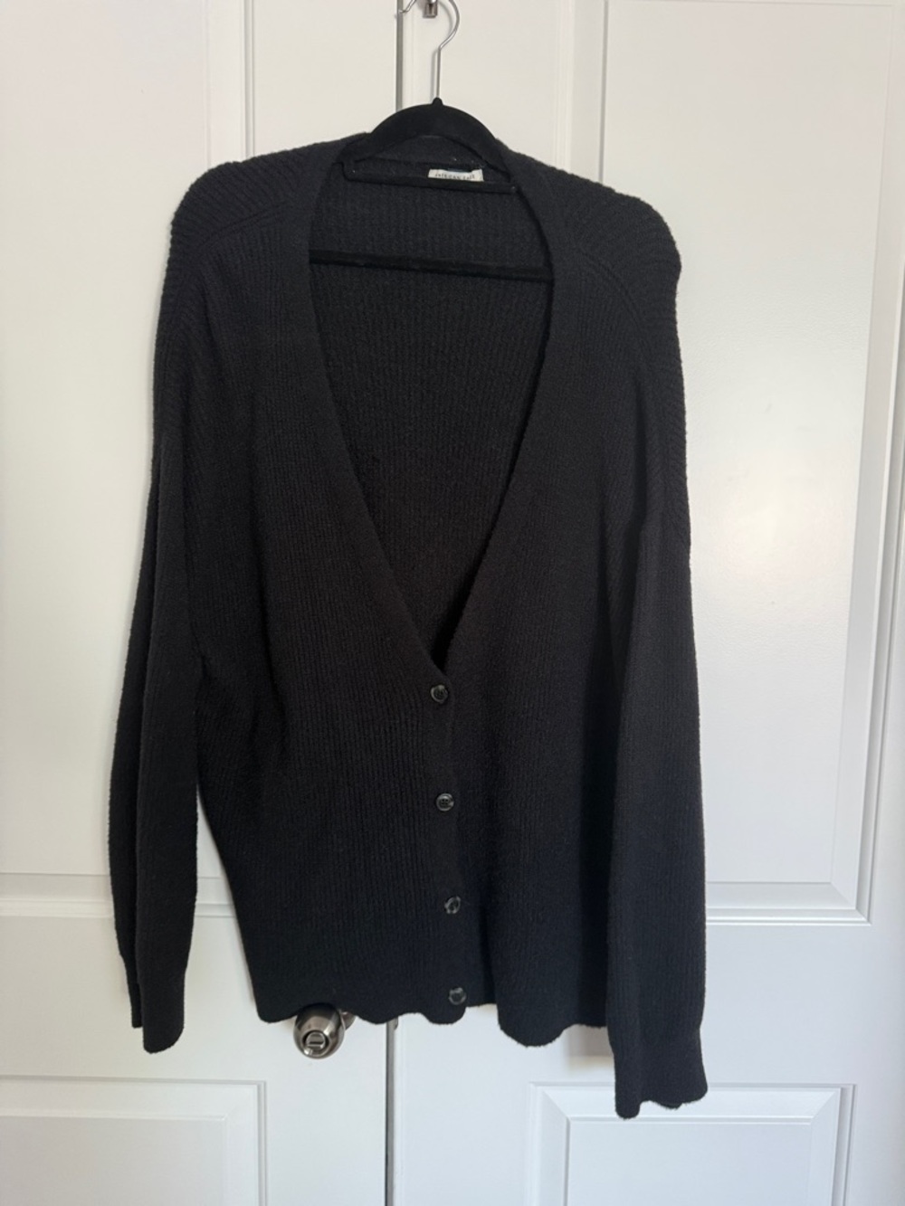 American Eagle Outfitters Oversized Black V-Neck Button Cozy Cardigan - Picture 2 of 6
